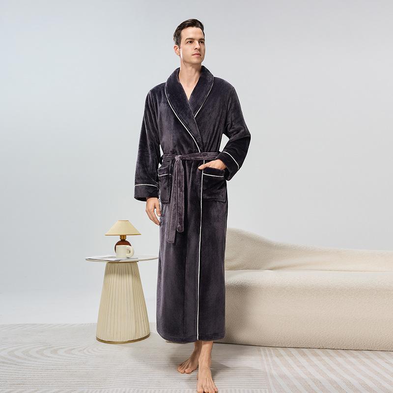Мужские халаты с шалевым воротником, махровые плюшевые банные халаты полной длины, мягкий спа-халат для дома с карманами, пушистые спа-халаты, унисекс, зимний уютный теплый спа-халат, длинный халат