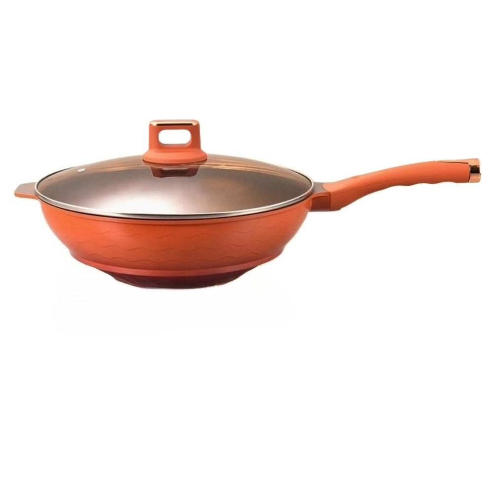 Clay Frying Pan with Lid 32cm Household Kitchen Pan for Quick Stir Fry Simmer Nonstick Pan Wear Resistant Scratch Resistant Woks