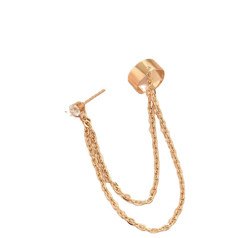 Модная длинная цепочка-клипса и гвоздик для ушей с кисточками