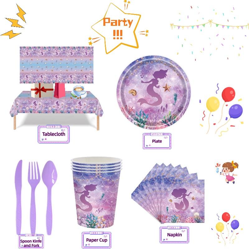 Mermaid-themed Party Paper Plates And Cutlery Set For A Dreamy Celebration