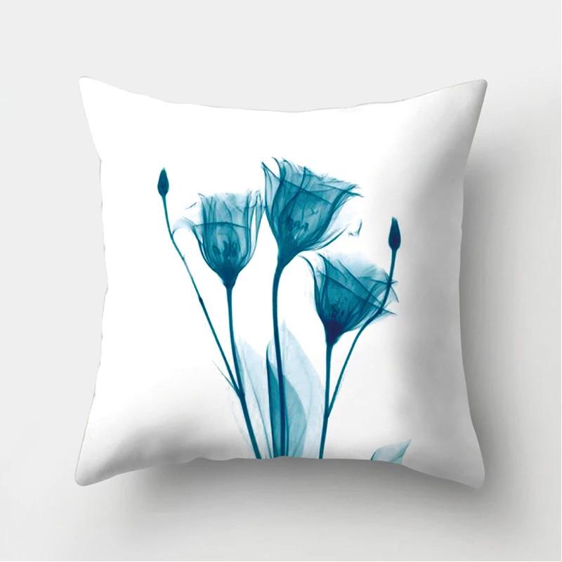45x45cm Flower Printing Square Pillow Printing Polyester Cushion Cover Car Sofa Office Chair Pillow Cover Simple Home Decoration