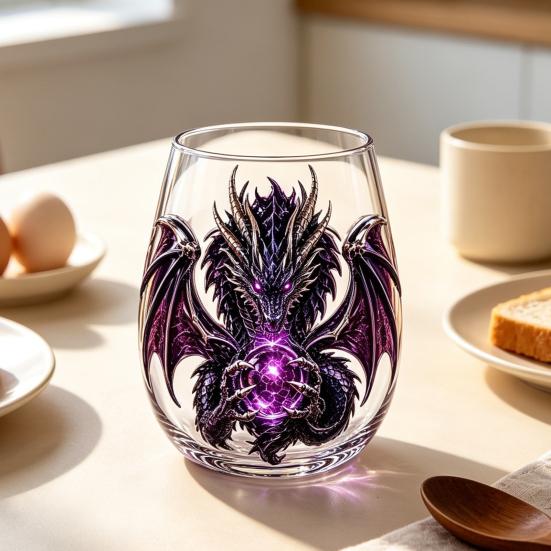 Artistic Kitchen Drinkware Dragon Pattern Glass Water Cup, Lead-free Drinking Glass, Mythical Creature Themed Fantasy Cup Home Office for Hot