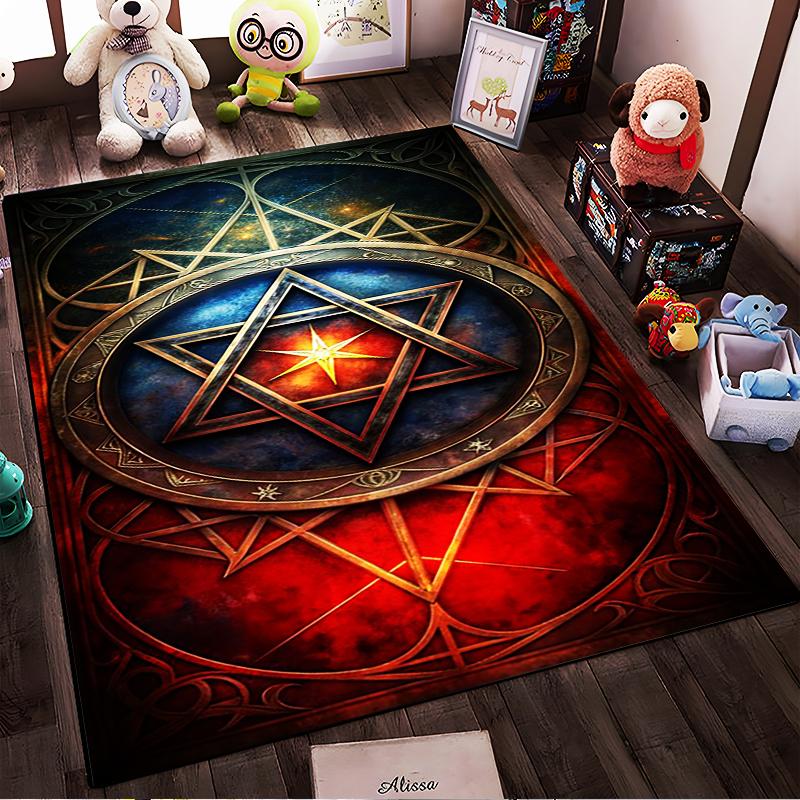 Star and Geometric Patterned Rug Design Non-slip rug suitable for living room and bedroom sofas