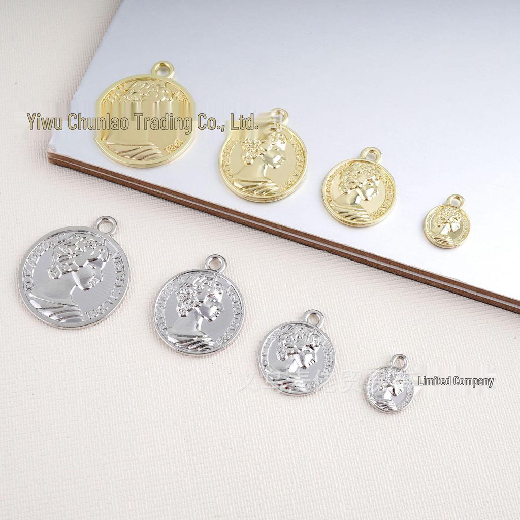 European American Style Zinc Alloy Earrings & Necklace: Beautiful Woman Head Coin Pendant for DIY Jewelry Crafting