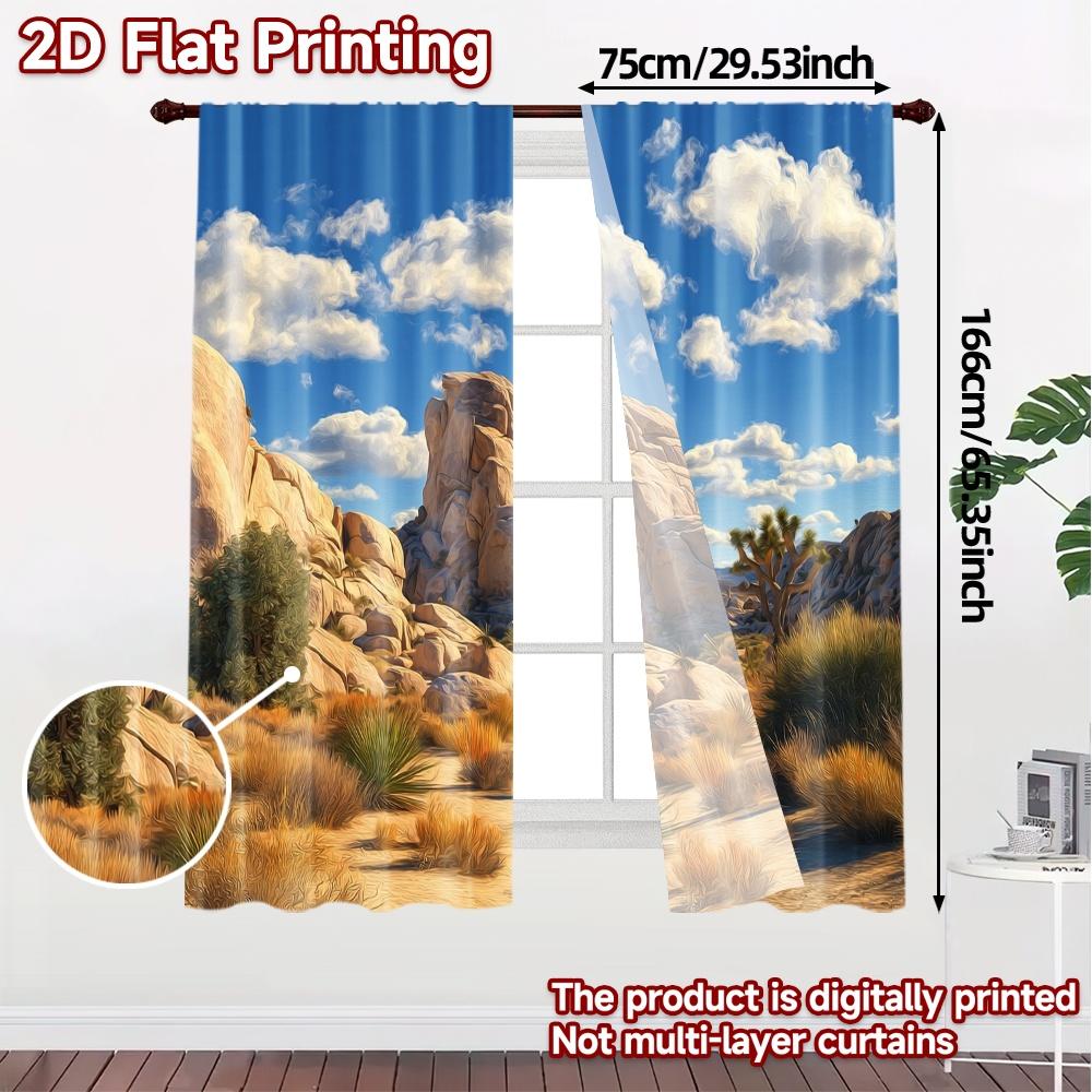 2pcs, 2D FLAT PRINTING Curtains (Without Rod) Desert Rocks Popular Curtain Polyester Curtains Outdoor Decorations for Bedroom,