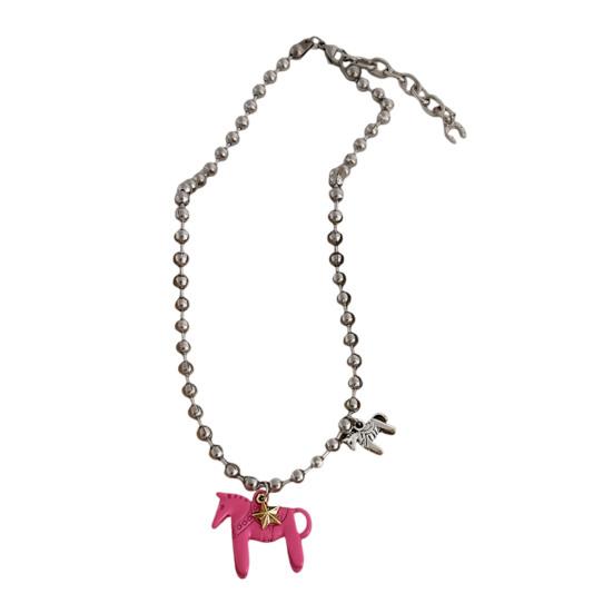 Ожерелье с кулоном в виде лошади с покрытием, яркое, милое ожерелье с подвеской в виде лошади для женщин и мужчин, ожерелье с цепочкой из бусин