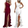 Women One Shoulder Split Ruched Ruffle Formal Evening Dress Slim Maxi Dresses