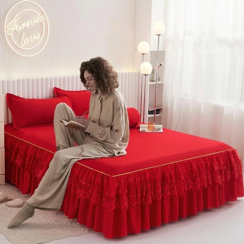 (Нет наволочки)Кружевная рубашка принцессы с рюшами Покрывала Простыни Домашний текстиль Одеяла для спальни Пылезащитный чехол Постельное белье Наматрасник