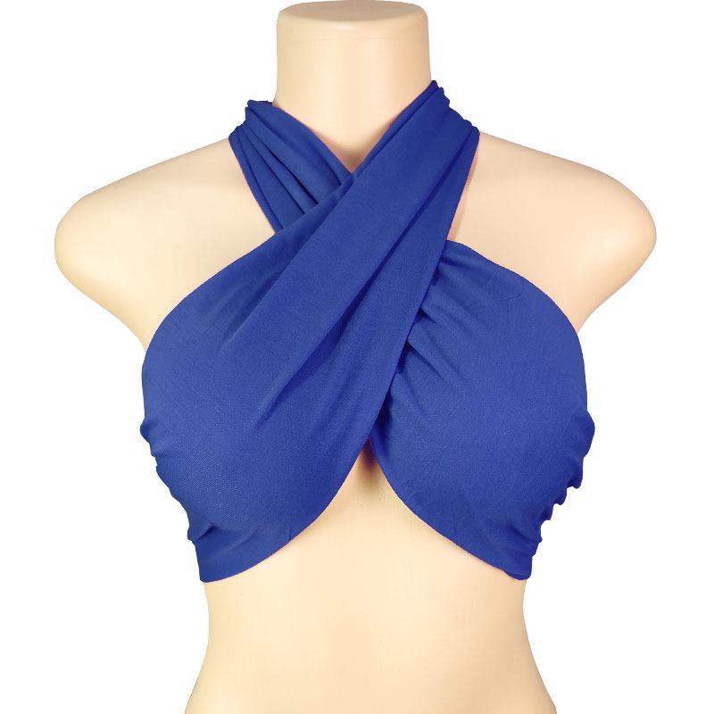Spring Women's Solid Color Halter Neck Bandeau Top with Tie-up Chest Wrap