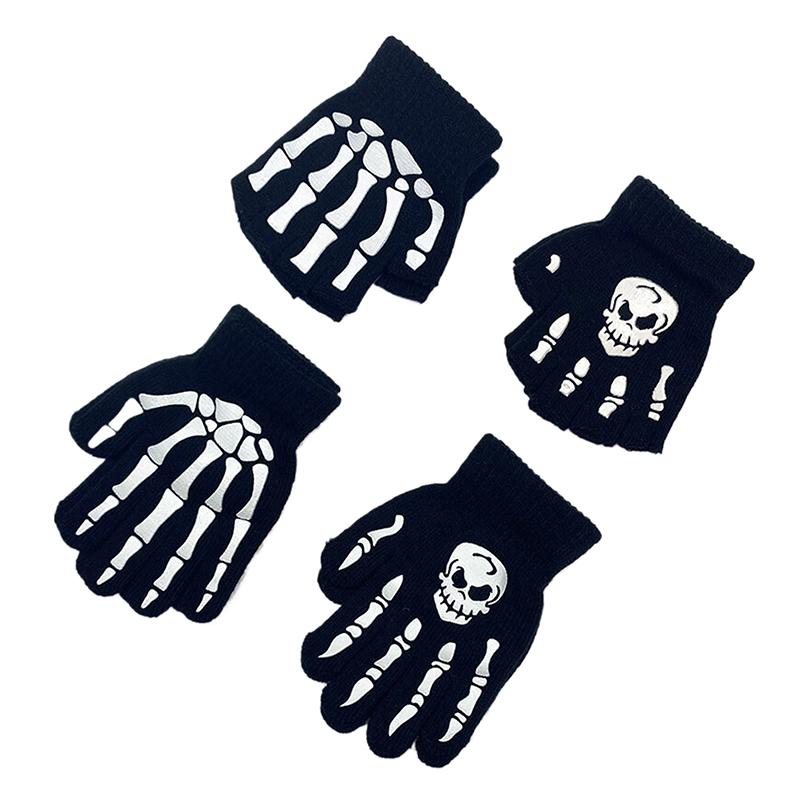 Модные Хэллоуин Скелет Призрак Перчатки Шляпа Креативные Светящиеся Полупалые Полностью Пальцевые Принт Теплые Дышащие Перчатки Подарки