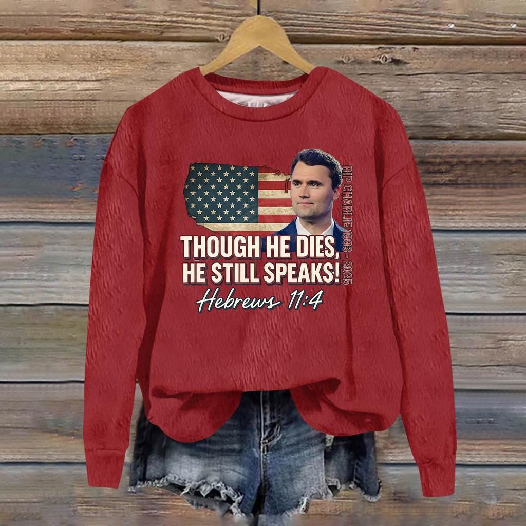 Ladies Fashion Casual Long Sleeve Printed Round Neck Pullover Top