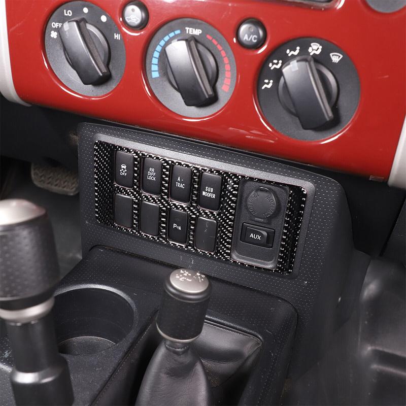 Front Central Console Button Panel Cover Trim Fit for Toyota FJ Cruiser 2007 2008 2009 2010 2011-2014 LHD Black Carbon Fiber