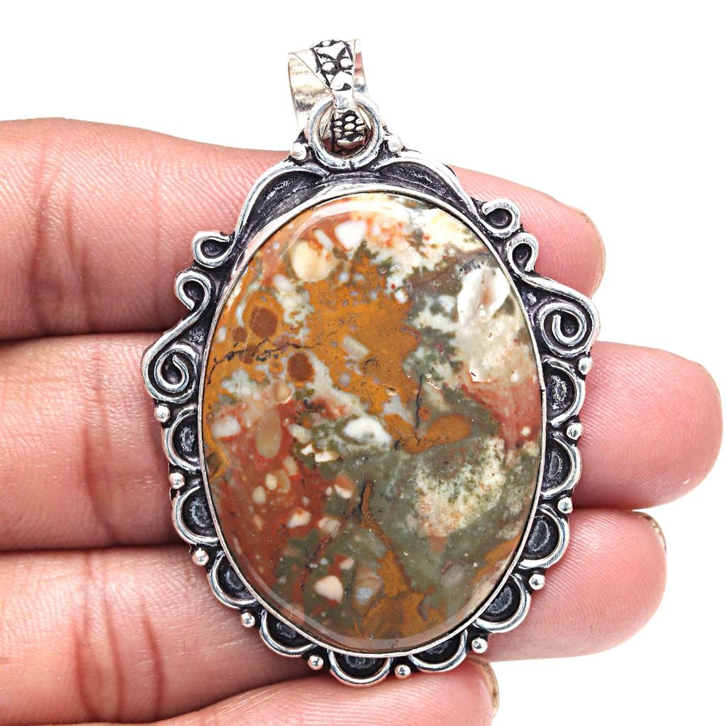 Подвеска с драгоценным камнем Rain Forest Jasper, подарок на день святого Валентина, серебряное ювелирное изделие 2,5 дюйма