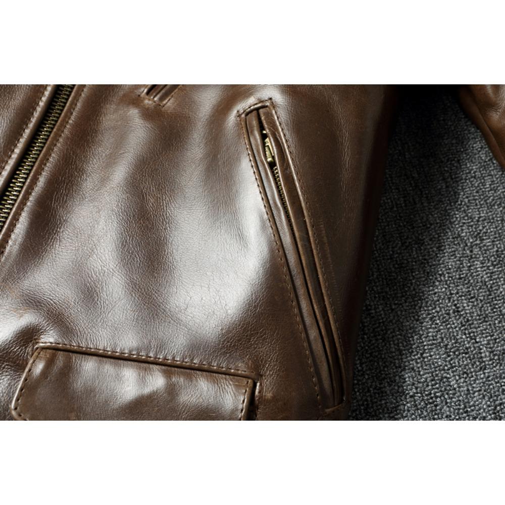 Китайский размер, стиль RL, верхний слой, вощеная воловья кожа, мужская куртка с воротником-стойкой, коричневое пальто, мужская байкерская куртка, весна-осень