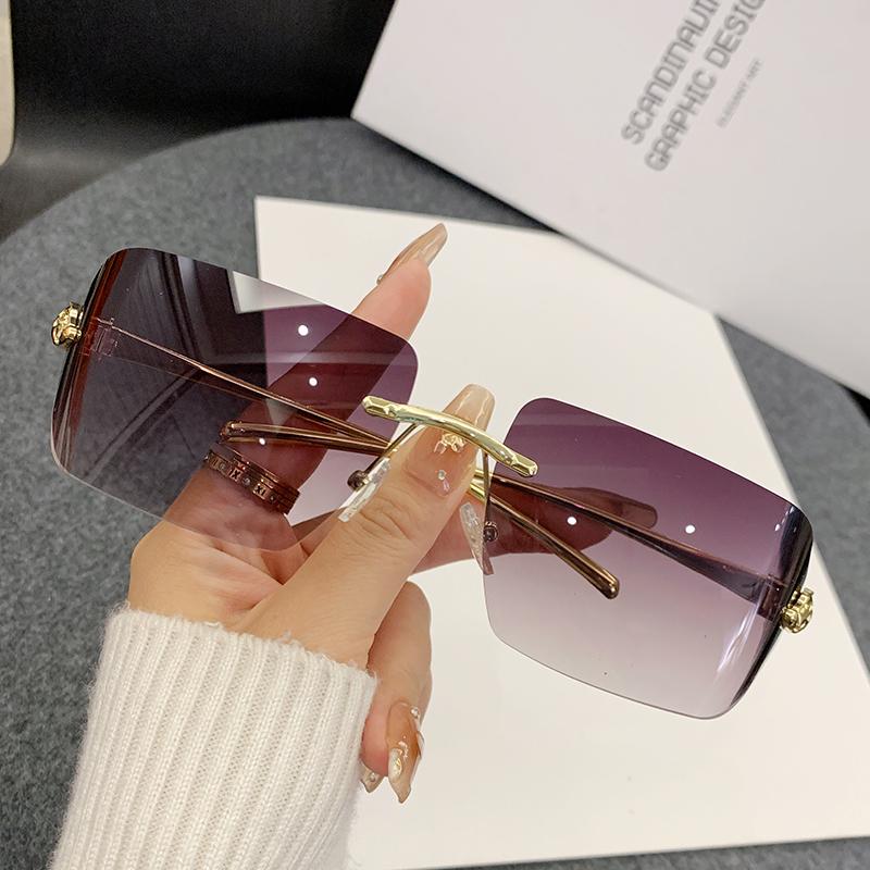 Новые Солнцезащитные Очки Специальные Безрамные Очки с Металлической Оправой с Огранкой Края Декоративные Солнцезащитные Очки с Головой Леопарда Мужские