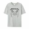 Пародийная метал-группа Meowtallica Принт мультяшного кота Летний пуловер с круглым вырезом из чистого хлопка Мужской и женский хлопковый с коротким рукавом