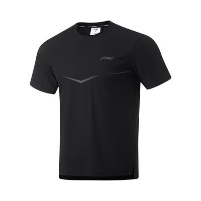 Футболка Li Ning Running Series с логотипом из цельного куска, быстросохнущая, дышащая, с круглым вырезом, летняя, с коротким рукавом, мужская, черная, ATSU511-1