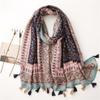 "Ethnic Style Cotton-Linen Sunscreen Shawl: Retro Floral Travel Scarf"