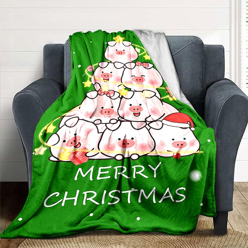 Christmas Pigs Tree Flannel Blanket Super Soft Warm Cozy Blanket For Sofa Bed Office Travel Allseason Home Decor Gift