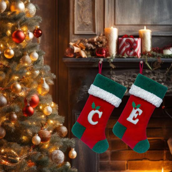 18 Inches Monogram Christmas Stockings with Letters Embroidered Initials Xmas Hanging Stockings for Fireplace Christmas Party Decoration