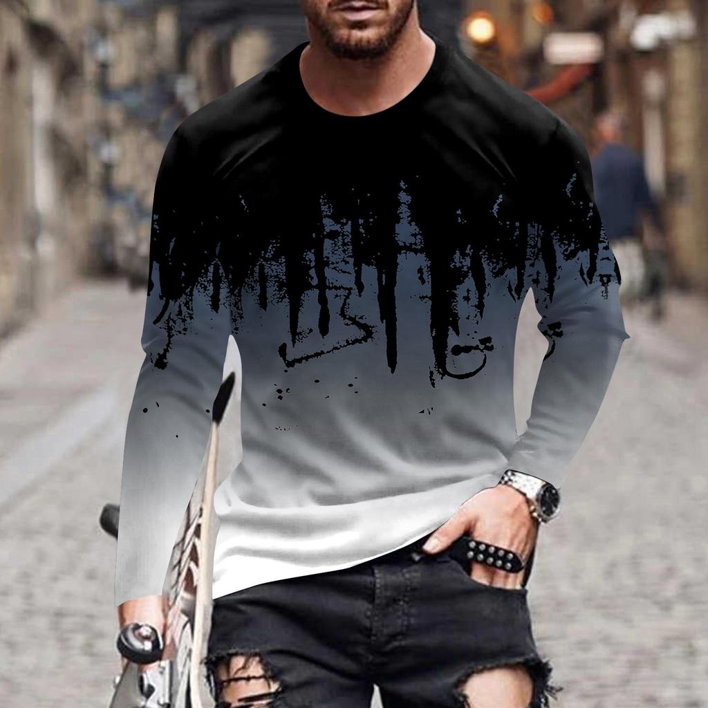 Мужская весенняя футболка с длинным рукавом с чернильным принтом Мужская свободная повседневная модная футболка с длинным рукавом