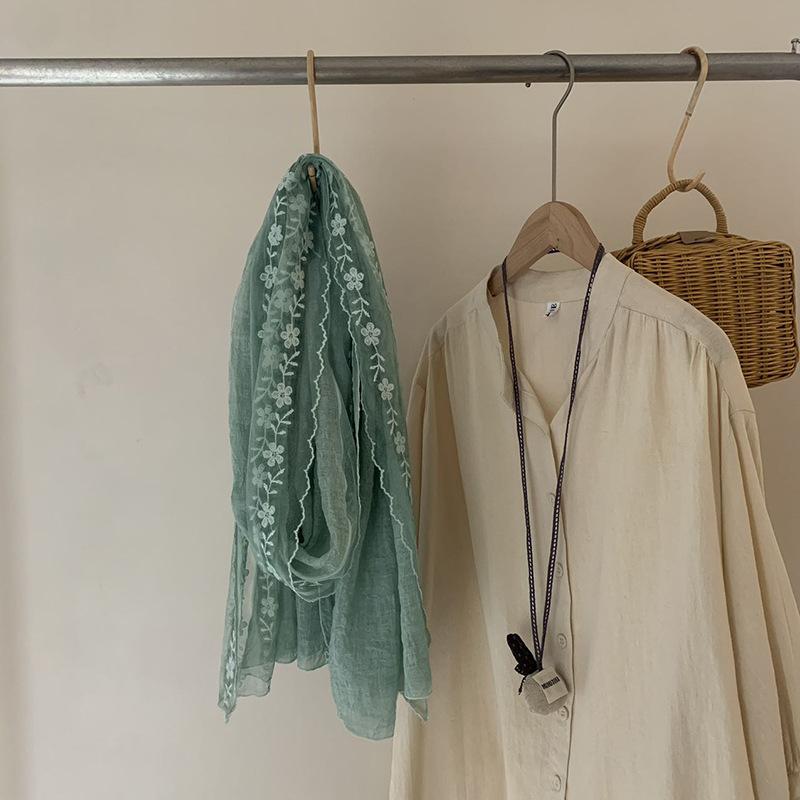 Lace Scarf Thin Linen Color Solid Color Fashionable Travel Shawl Autumn and Winter Scarf