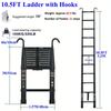 Telescoping Extension Attic Ladder with 2 Roof Hooks, 3.2meter Aluminum Lightweight Telescopic Collapsible Ladder, Portable