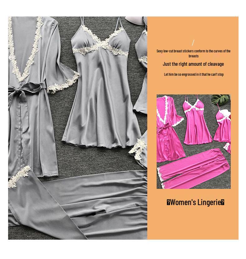 2019 Европейский и американский женский сексуальный пижамный комплект больших размеров: Летний халат для невесты с рукавом средней длины и халат