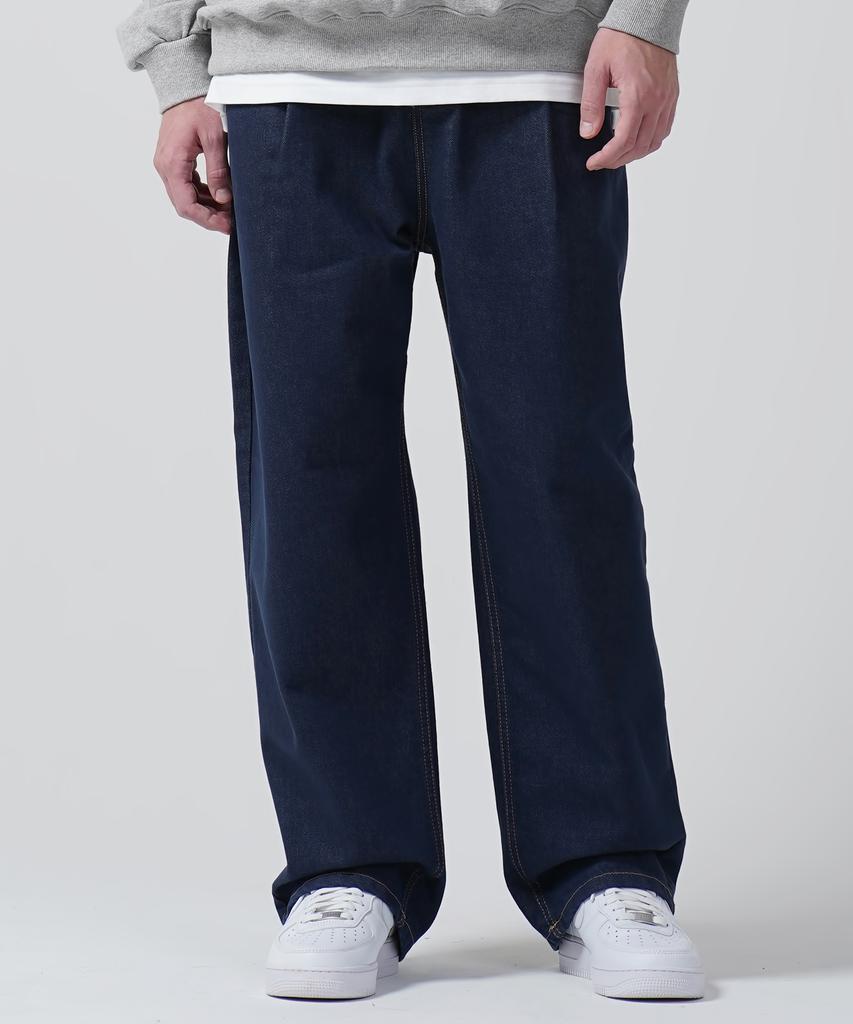 GAKKAI UNIONS Single-Pleat Wide Elastic Denim Pants Indigo