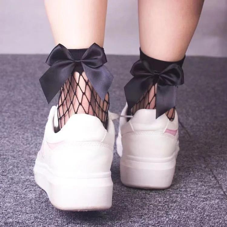 Женские носки Сетчатые носки Бант Сетчатые до щиколотки Кружево Рыболовная сеть Винтажные Короткие Модные Летние Девушка каваи Носки