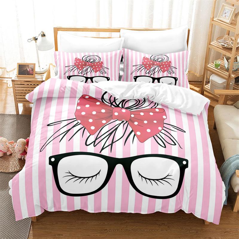 Pink Romantic Theme Duvet Cover Set King Queen Size Kawaii Cute Cartoon Yellow Crown Pink For Girls Women Polyester Bedding Set