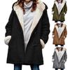 Lady Winter Coat Hooded Thick Fleece Lined Solid Color Mid Length Long Sleeves