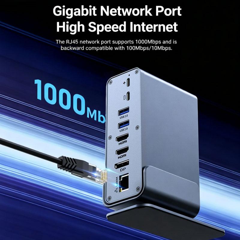 KEBIDU 15-in-1 USB-C Docking Station,Triple 4K Display,100W PD Charging,Gigabit Ethernet,360° Rotatable Detachable Stand USB HUB for Laptop MacBook