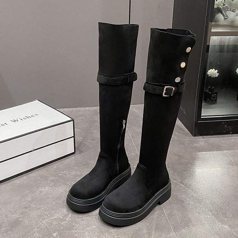 Интернет-знаменитости популярны два носят сложенные ботинки на толстой подошве дети 2025 осень и зима новые толстый каблук до колена рыцарские ботинки