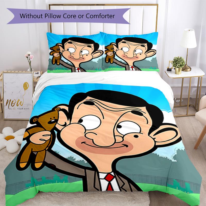 3pcs Mr. Bean pattern bedding set duvet cover set includes duvet cover &pillowcases, perfect all season bedroom decoration & gift