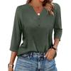 Women's T Shirt Solid Color Button 3/4 Sleeve Daily Weekend Fashion Basic V- Neck Regular Top