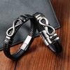 Black Leather Rope 8-Infinity Bracelet for Men Fashion Hand-woven Wristband Stainless Steel Clasp Adjustable Leather Cord Bracelet