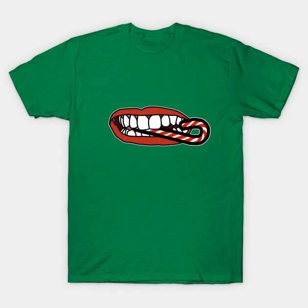 Mouth Eating Christmas Candy Cane Made in Australia T-Shirt