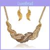 Rhinestone Fashion Decoration Feather Design Women Gold Necklace And Set Earring