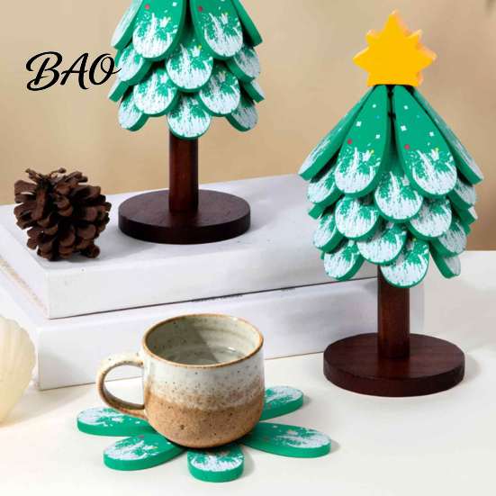 Space Saving Folding Trivet for Cookware Tree-Shaped Wooden Trivets with Storage Stand, Collapsible Heat Resistant Foldable Hot Pots Pot Holders, Anti