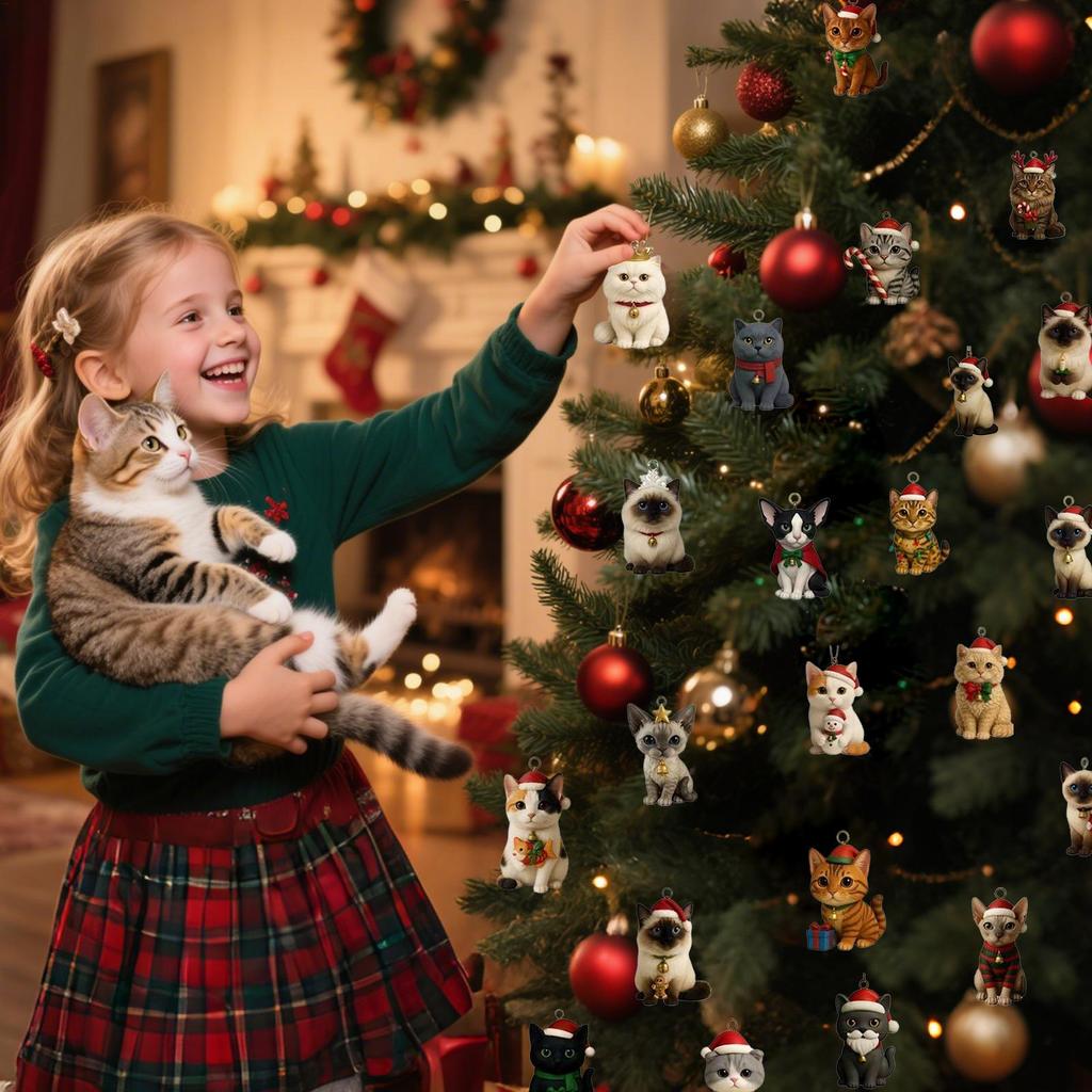 Cat Advent Calendar 2025 Christmas Countdown Calendar 24 Days 2D Acrylic Pendants for Home Wall Xmas Tree Decor Holiday Gift