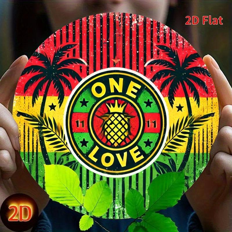 HD Tin Sign One Love Pineapple Rasta Color Round Vintage Metal Wall Art Retro Reggae Decor