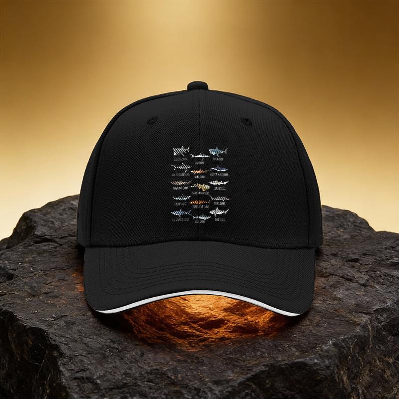 Shark Species Pattern Hat, Unisex Printed Baseball Cap Sandwich Brim Sports Cap, Suitable for Daily Commuting and Travel - An Ex