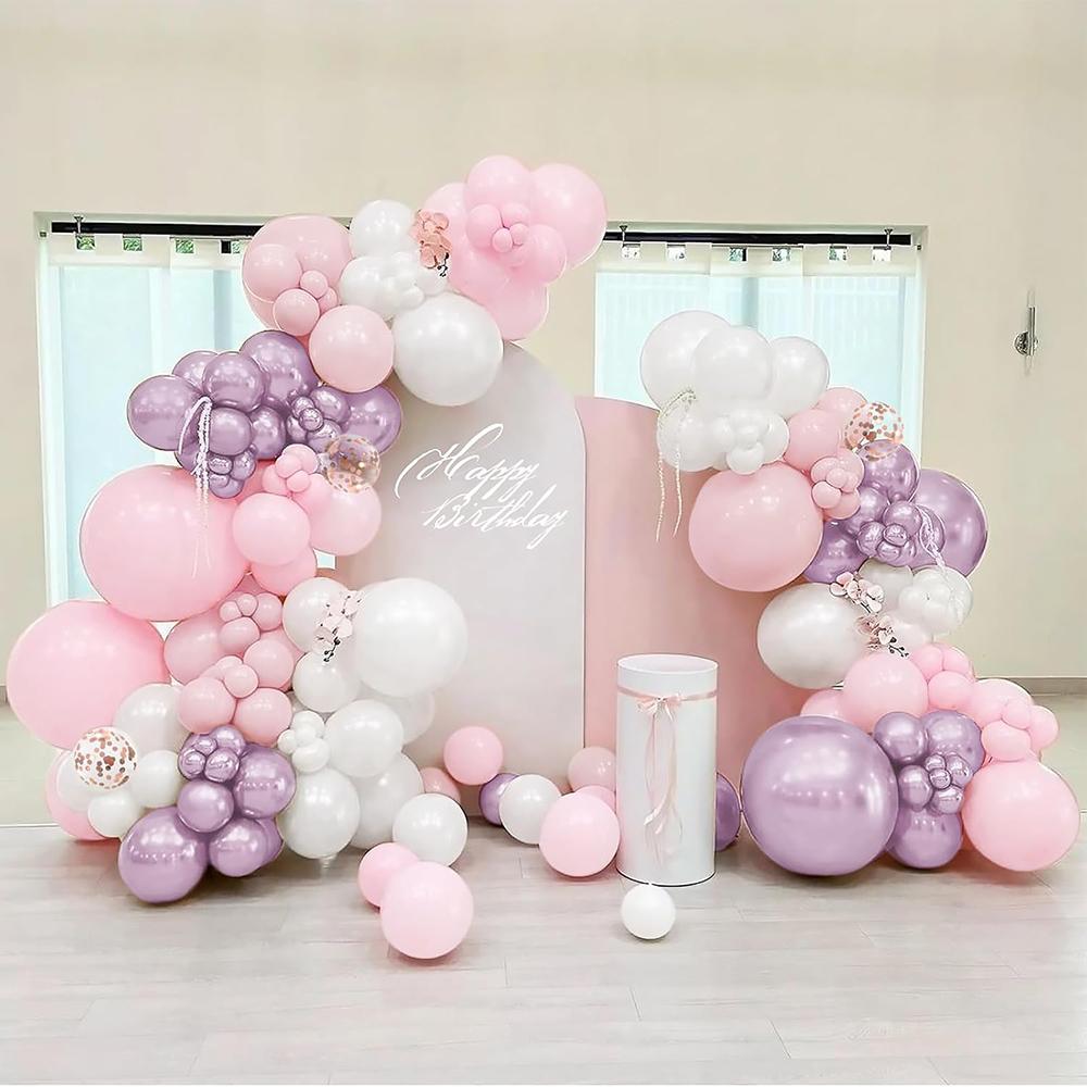 White Pink Balloons Arch Kit Metallic Pink Confetti Balloon Garland Baby Shower Gender Reveal Birthday Party Wedding Decoration