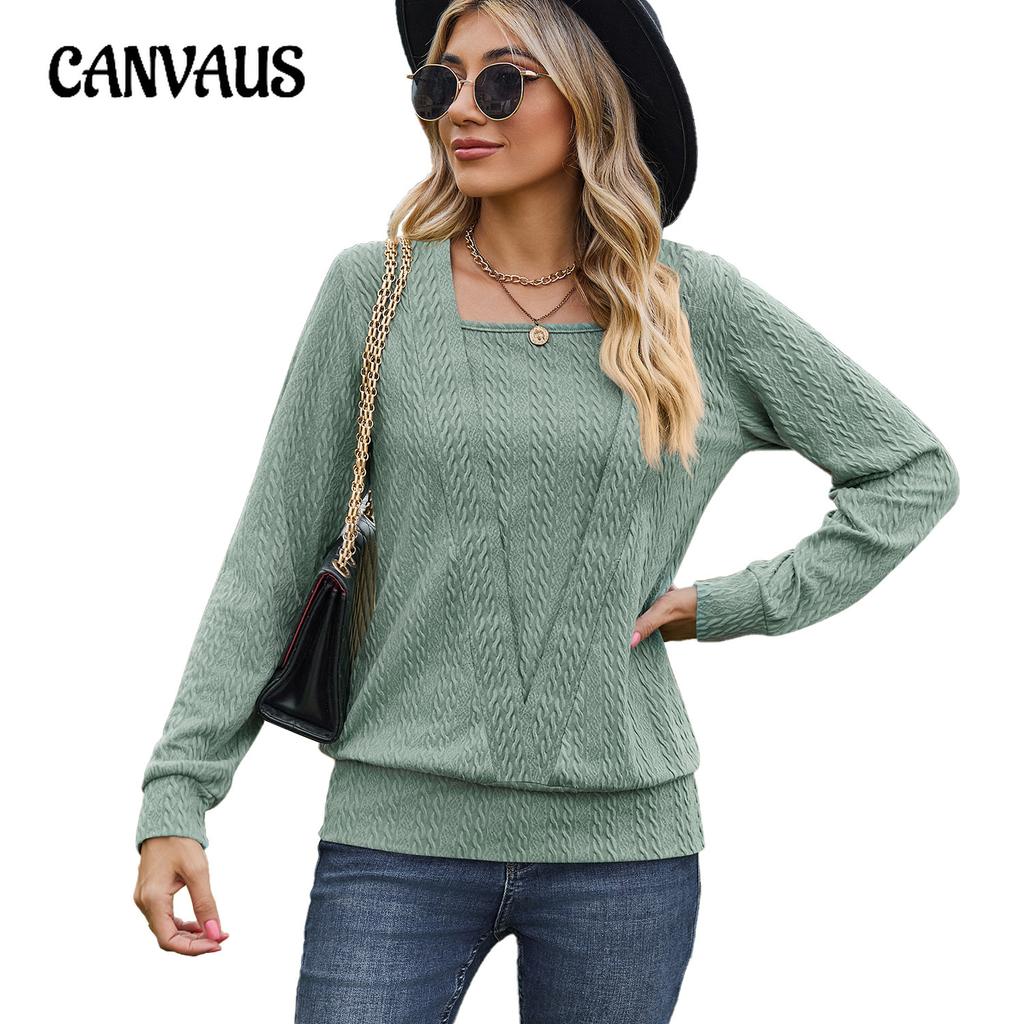 Весенне-осенняя женская блузка, однотонная, с квадратным вырезом, свободный топ с длинными рукавами и кроссовером