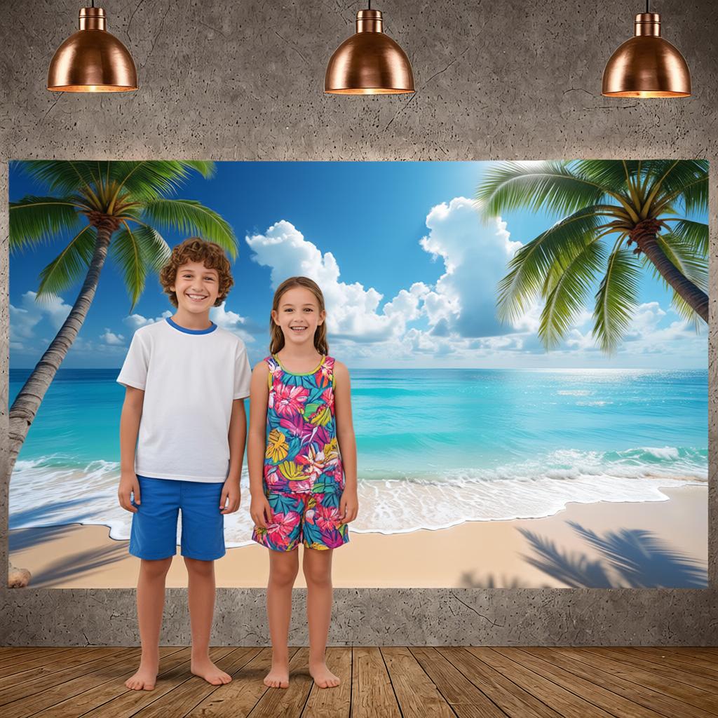 Seaside Event Banner Vivid Color Scheme Ocean Celebration Banner Summer Photo Backdrop Blue Ocean Theme Seaside Backdrop