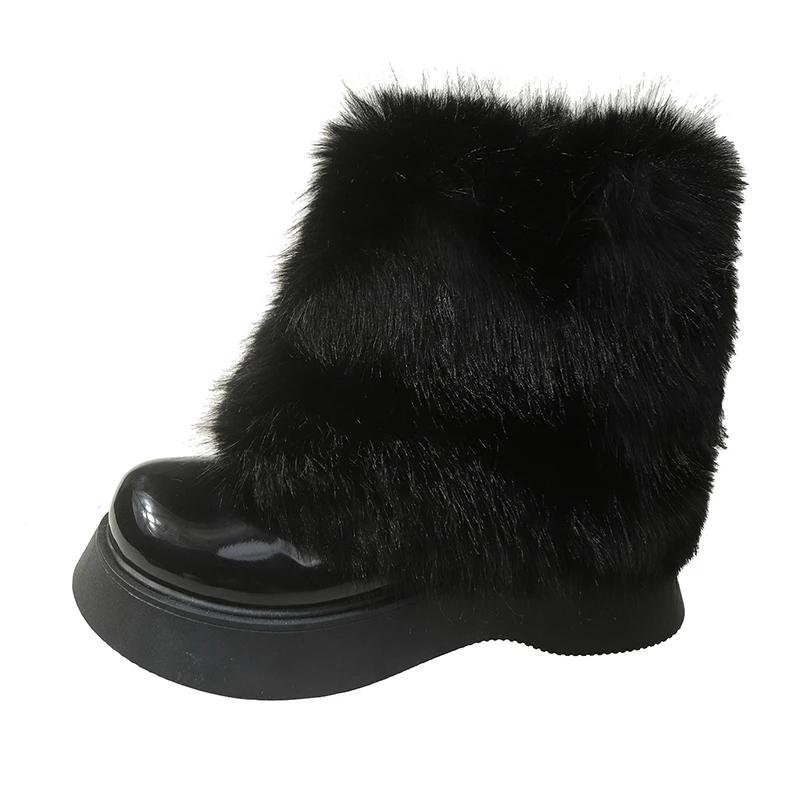 Модные женские теплые плюшевые зимние сапоги 5 см, нескользящие зимние сапоги, замшевые кожаные толстые кроссовки, толстые меховые высокие ботильоны на платформе