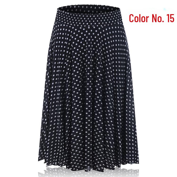 Women's Summer Floral Ice Silk Pleated Skirt - Mid-Length with Elastic Waist