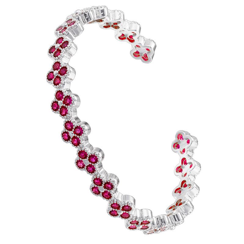 Легкая Роскошь Медь С Цветными Бриллиантами Клевер Открывающийся Регулируемый Браслет Лепесток Цветка Браслет Vl570