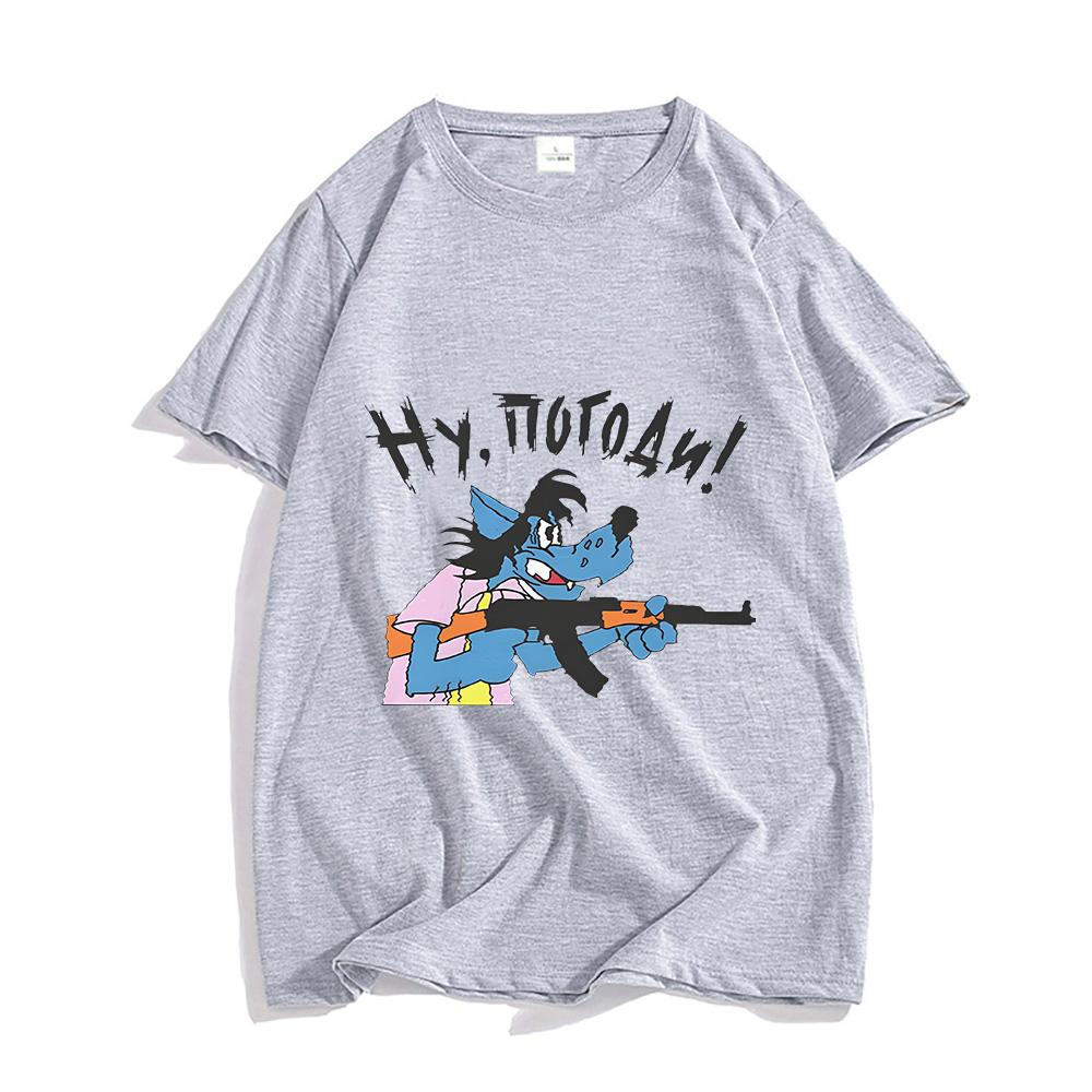 Nu Pogodi T-shirt Short Sleeve O-neck High Quality Tee-shirt Summer Harajuku Kawaii Tshirt Cartoon Cotton Clothes